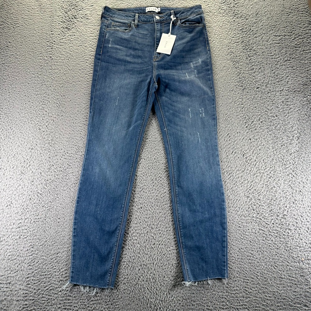 Cello Jeans Womens 13 Blue Denim Cotton Skinny Raw Hem High Rise‎ Faded Stretch
